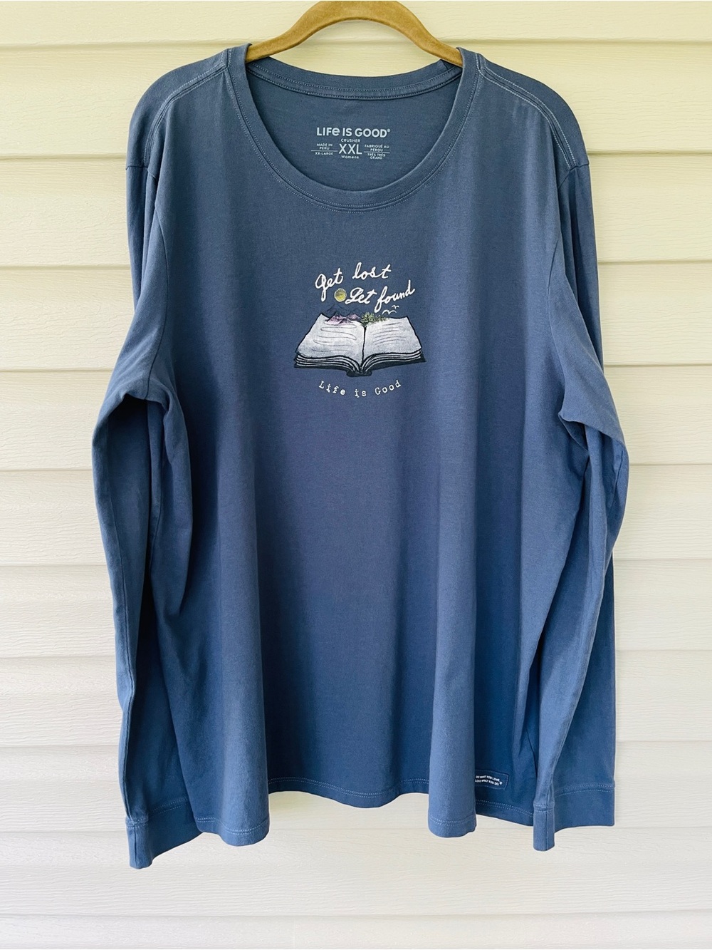 Life is Good Long Sleeve "Get Lost, Get Found" Graphic Book Tee Size XXL